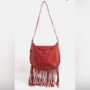 Rivet Trim Suede Fringe Shoulder
Bag O/S